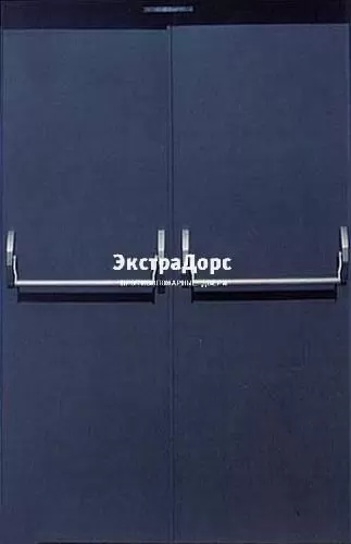 Противопожарная дверь синяя двухстворчатая с антипаникой
