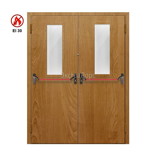 Противопожарная дверь EI 30 ДОП-02-EI30 ДП10 двупольная остекленная с МДФ с антипаникой Противопожарная дверь EI 30 ДОП-02-EI30 ДП10 двупольная остекленная с МДФ с антипаникой
