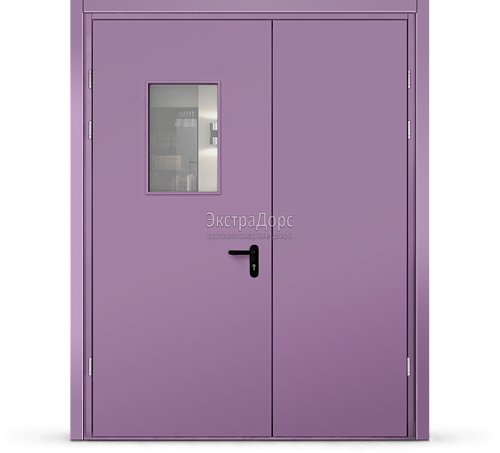 Противопожарная дверь с автоматически выпадающим порогом и стеклом Противопожарная дверь с автоматически выпадающим порогом и стеклом