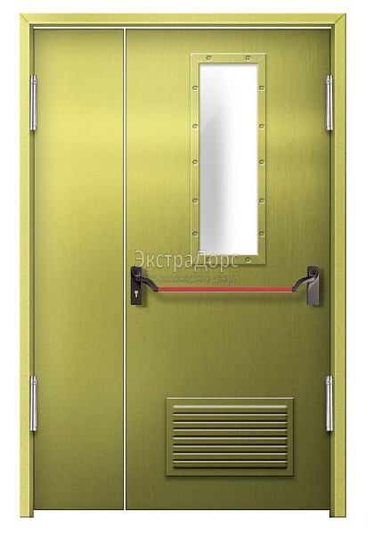 Противопожарная дверь EI 60 дымогазонепроницаемая стальная со стеклом, антипаникой и решеткой в Электростали  купить